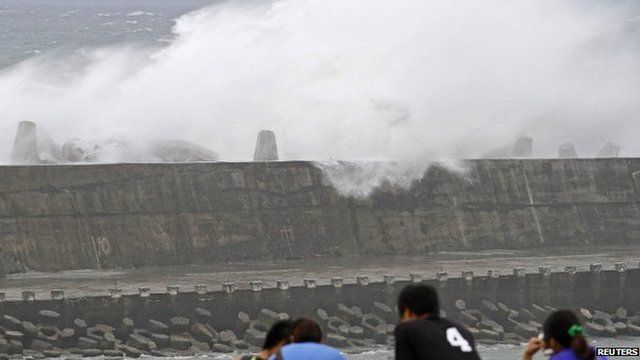 Wave crashing over a sea wall in Taiwan