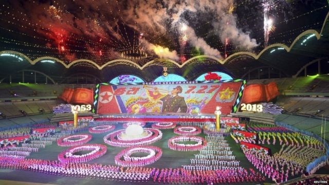 North Koreans put on gymnastics and arts performances during the Arirang Mass Games in Pyongyang 22 July 2013, as part of celebrations ahead of the 60th anniversary marking the end of the 1950-53 Korean War