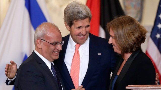 Saeb Erekat, Tzipi Livni and John Kerry