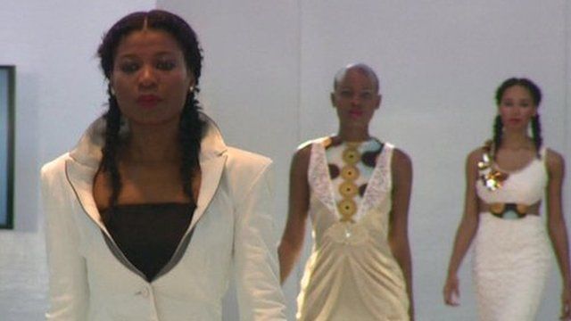 Models on catwalk at Africa Fashion Week in London