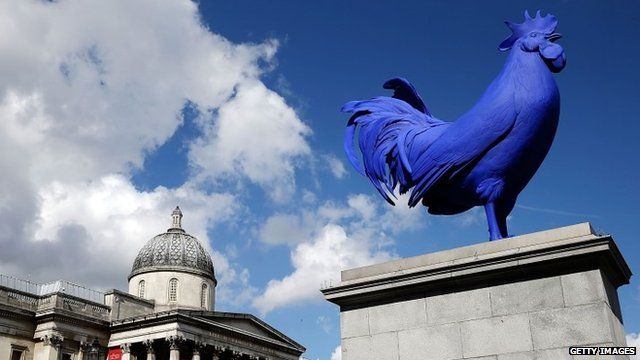 Blue cockerel on fourth plinth in Trafalgar Square