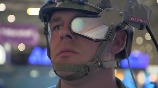 Soldier wearing Q Warrior helmet-mounted display, developed by BAE Systems