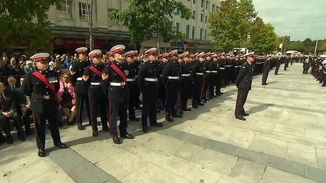 Service personnel in Plymouth city centre