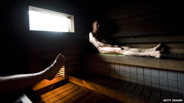 Mature and teen females in Sauna