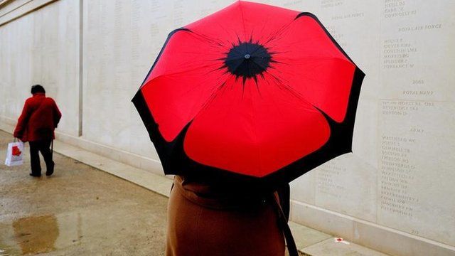 Woman with poppy umbrella