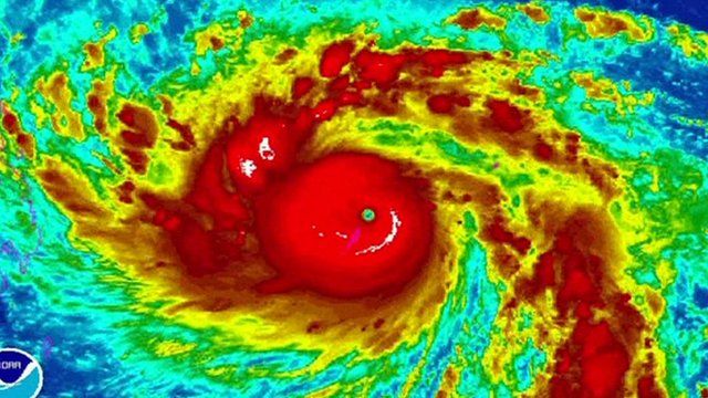 A satellite image shows Typhoon Haiyan picking up strength