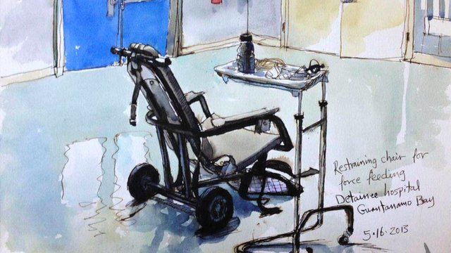 Watercolour panting of Guantanamo Bay restraining chair
