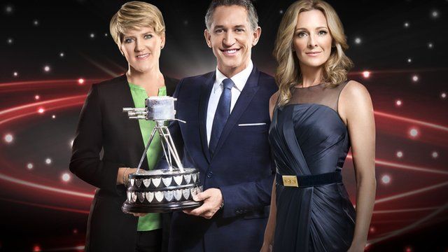 Presenters Clare Balding, Gary Lineker and Gabby Logan with the Sports Personality trophy