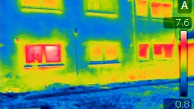 Infra red image of house with energy loss
