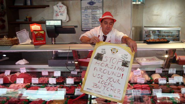 File photo of a butcher in the Scottish Borders advertising local butchers during the horsemeat scandal