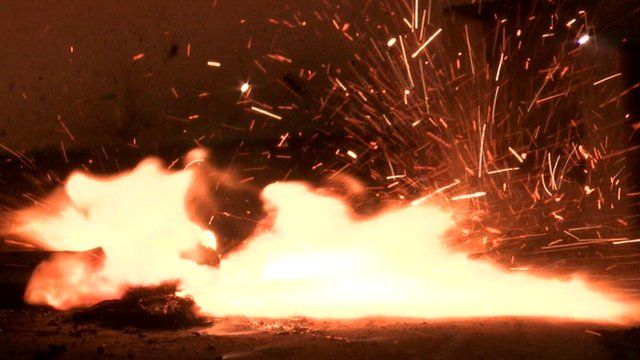 A lithium battery on fire