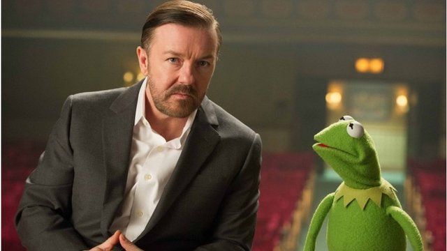 Ricky Gervais and Kermit the Frog