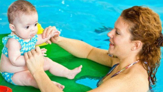 Mother and child swimming