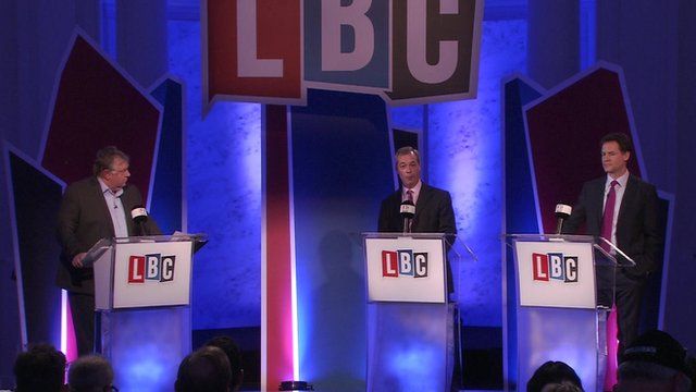 Nick Clagg and Nigel Farage debate human rights legislation