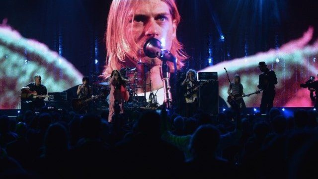 Pat Smear, Joan Jett, Lorde, Dave Grohl, St. Vincent, Kim Gordon and Krist Novoselic perform at the Rock and Roll Hall of Fame