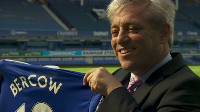 John Bercow holding football shirt with his name on it