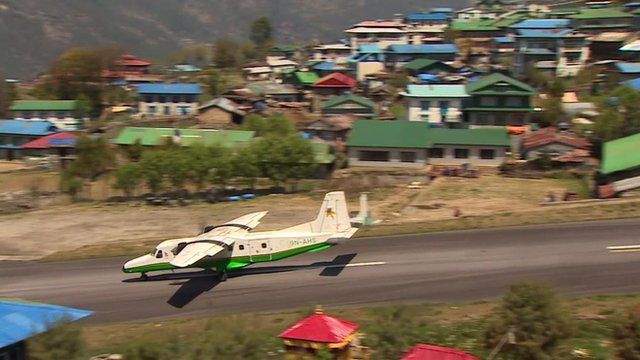 Plane lands at Lukla, Nepal