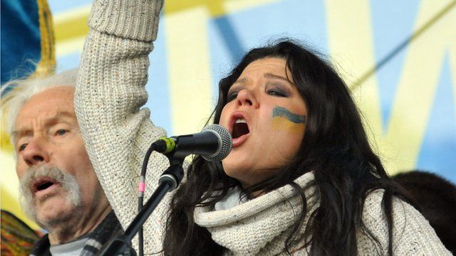 Ruslana on a stage during a rally