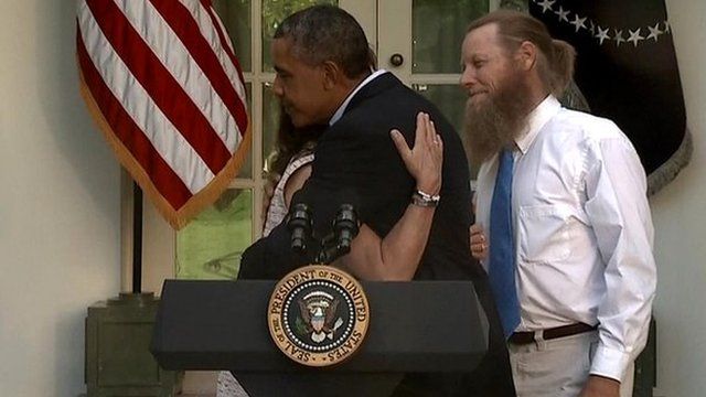 President Barack Obama and Robert and Jani Bergdahl, the parents of US Army Sergeant Bowe Bergdahl