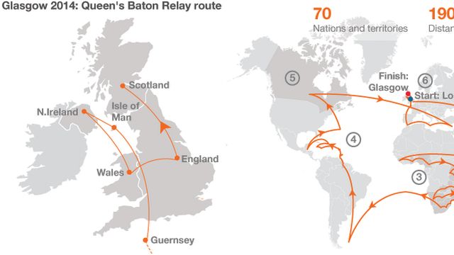 Queen's Baton Relay map