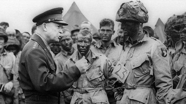 General Eisenhower addresses troops following the Normandy landings