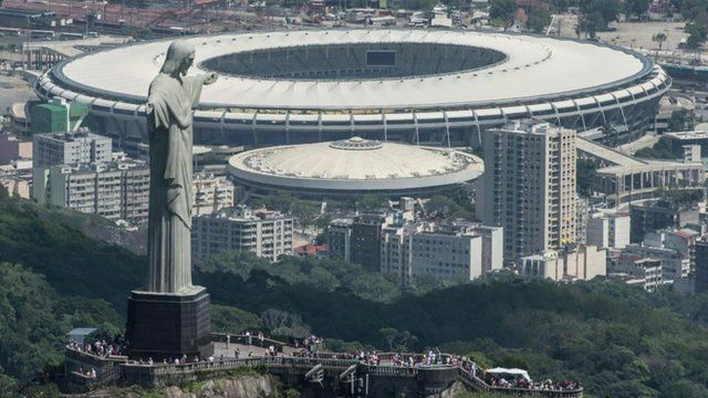 Maracana stadium with Christ the Redeemer statue in the foreground
