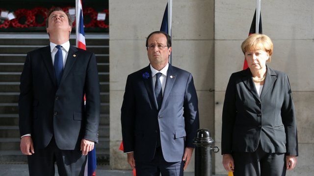 Cameron, Hollande and Merkel in Ypres