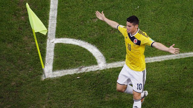 Colombia's James Rodriguez scores a stunning volley