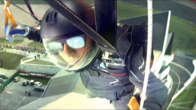Lewis Hamilton skydives into Silverstone