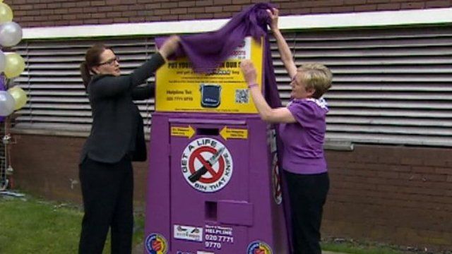 Stab victim Christina Edkins' mother (right) unveils a knife bin