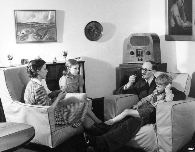 A family of BBC radio listeners in 1947