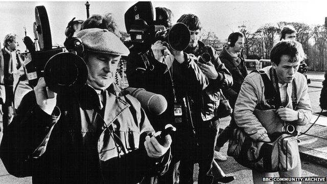 Cameramen were accompanied by soundmen when covering stories.