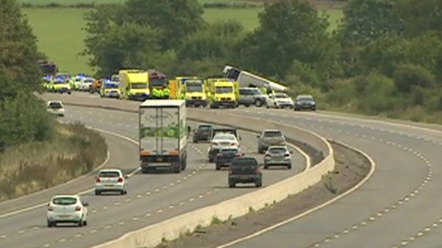 Coach overturned on motorway