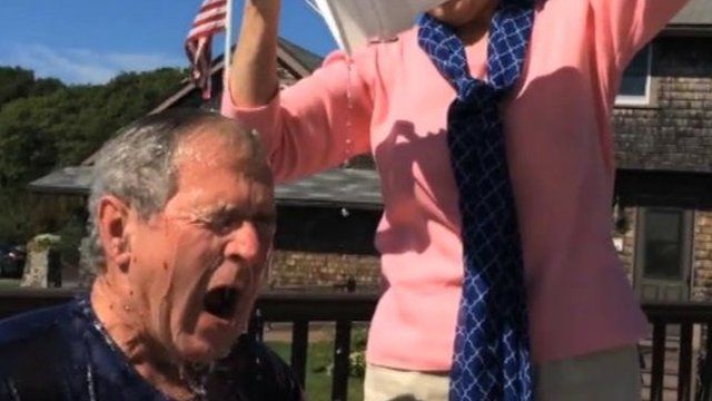 George W Bush takes Ice Bucket Challenge for ALS charity