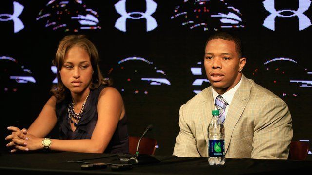 Ray Rice and his wife Janay at a press conference on May 23