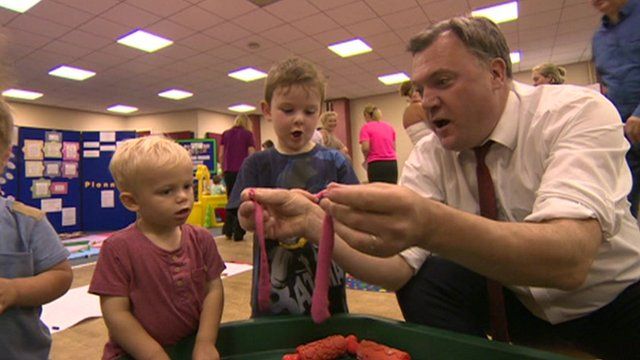 Ed Balls on a school visit playing with play dough with children