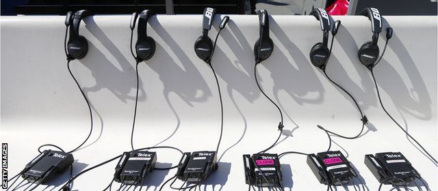 The headsets of the Philadelphia Eagles coaching staff prior to the game against the St Louis Rams