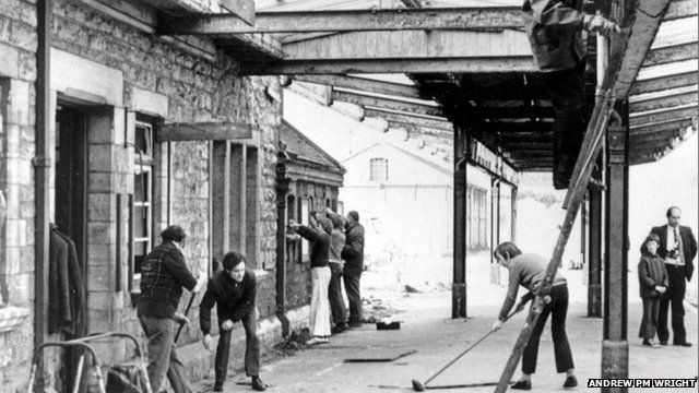 Volunteers access Swanage Station in February 1976