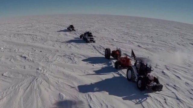 Tractor driving across Antarctica