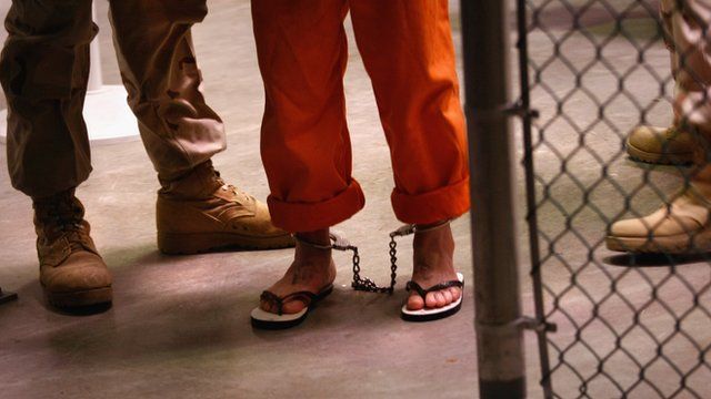 Prisoner with feet in chains