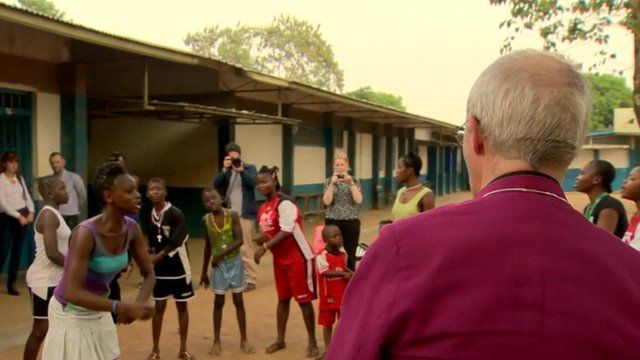 Justin Welby with some people who have survived Ebola, or lost relatives to the disease