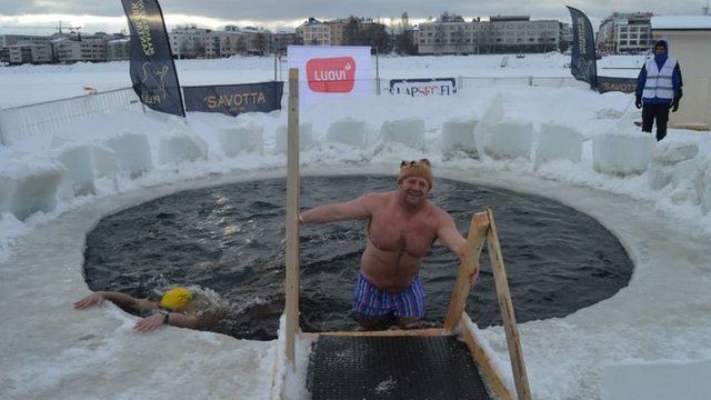 Matt Newbury at a pool in Lapland, Finland