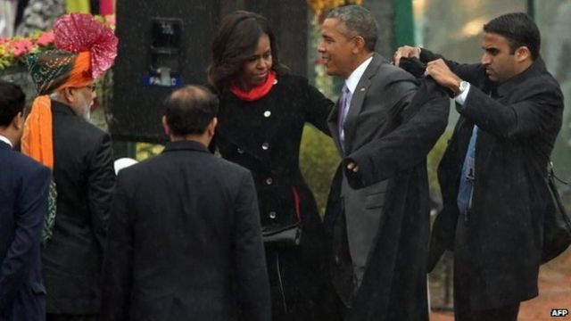 Obamas' Enclosure for Republic Day: Bullet Proof but not Weather Proof