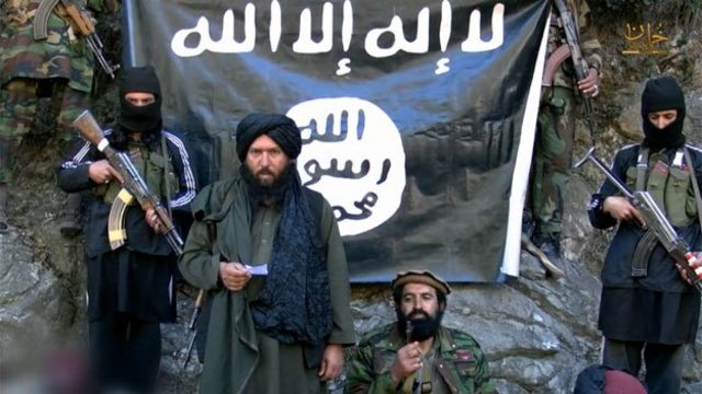 Propaganda video still showing leader of IS in Khorasan
