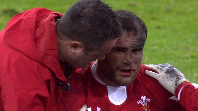 Welsh rugby player Jamie Roberts receives treatment