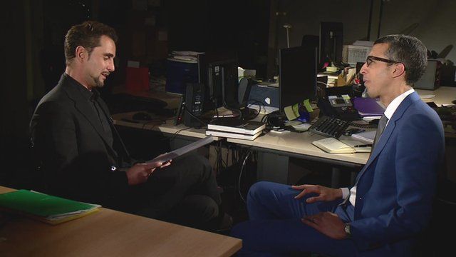HSBC whistleblower Herve Falciani talking to BBC business editor Kamal Ahmed