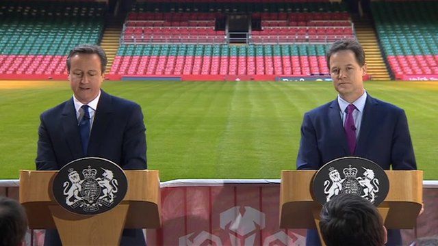 David Cameron and Nick Clegg at Millennium Stadium