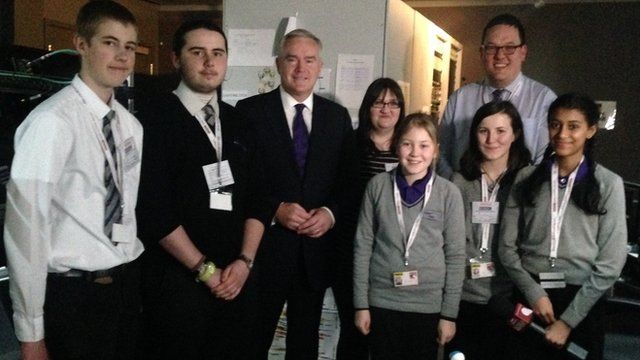Huw Edwards with the School Reporters