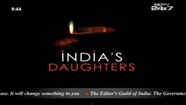 Screen grab from NDTV of a slate featuring India's Daughter titles
