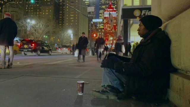 Homeless man on New York's Park Avenue